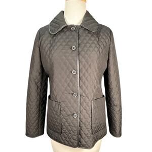 Quiet Luxury Charter Club Petite Quilted Jacket Faux Leather Trim Black Size P